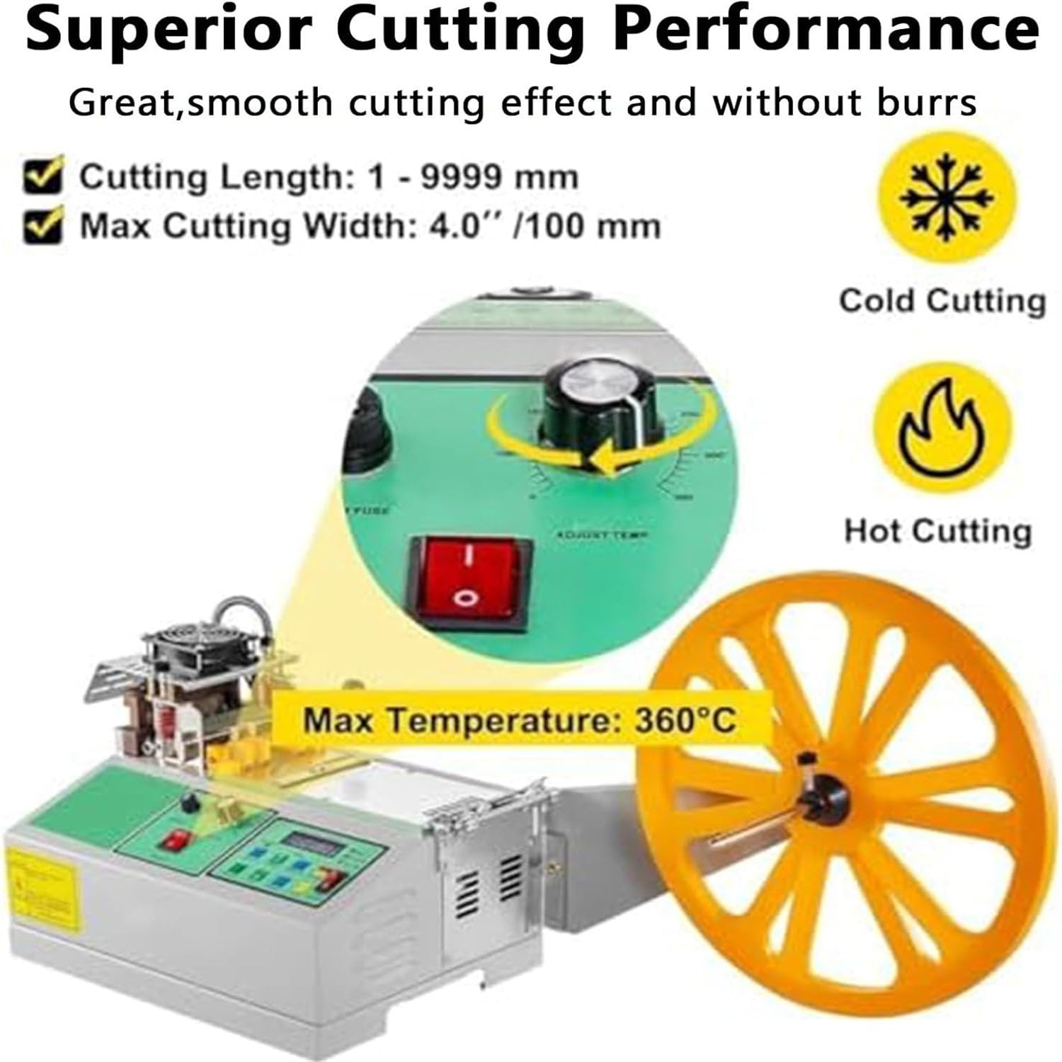 Máquina cortadora de cinta calentada, cortador de cinta completamente automático, ancho de corte de 1 a 95 mm, temperatura ajustable para cordones de tela y cuero