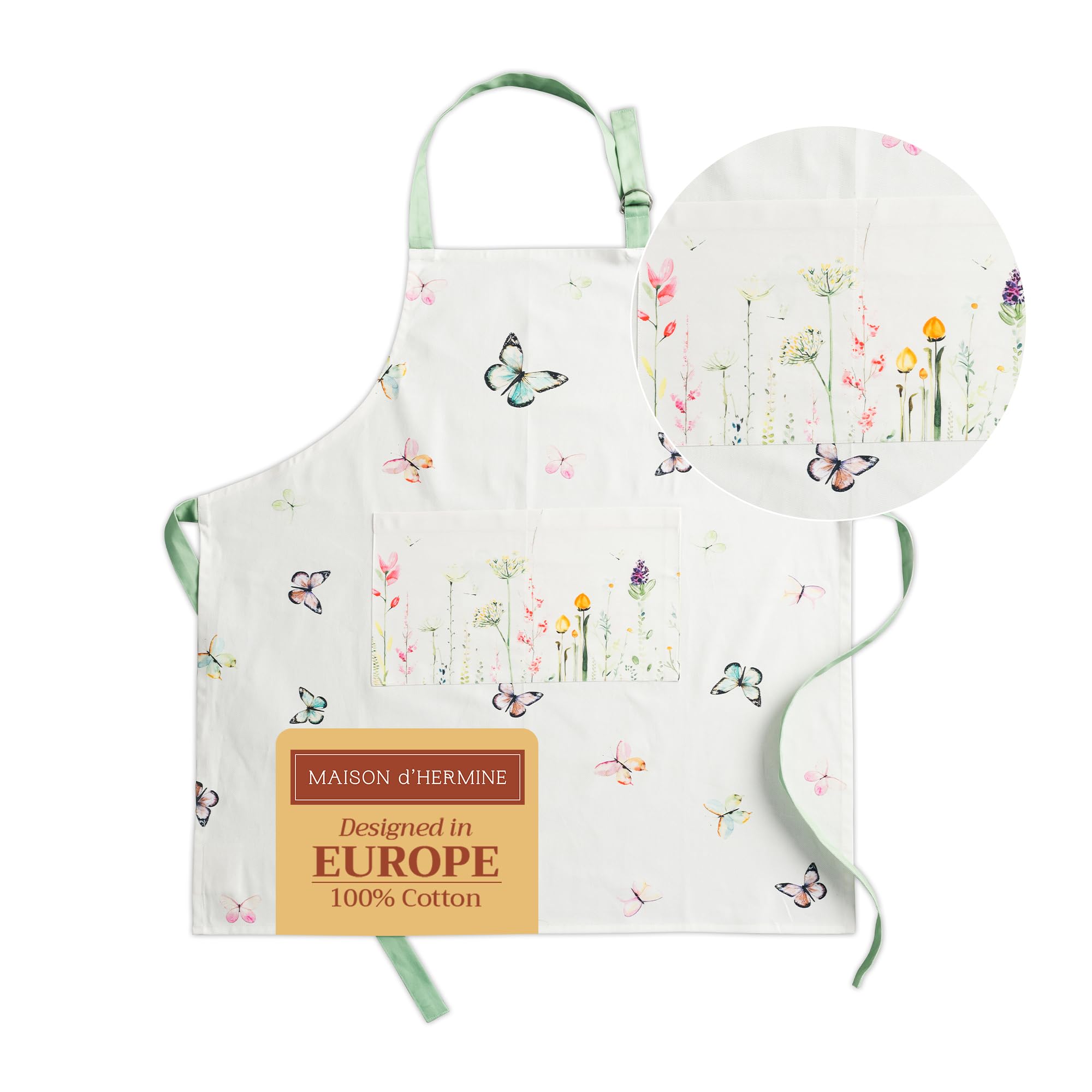 Maison d' Hermine Schürze, 100% Baumwolle, 1 Stück, verstellbarer Nackenriemen, Schürze mit Mitteltasche und langen Bändern für Damen, Herren, Koch