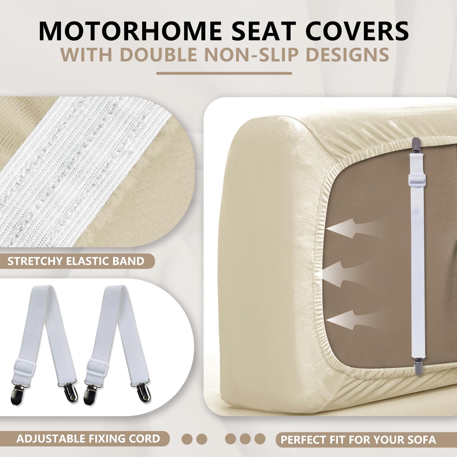 ZYBSLCSY Housse De Coussin De Siège Caravane Velours Extensible - Protection Pour Banc RV Camper, Camel L100-120cm