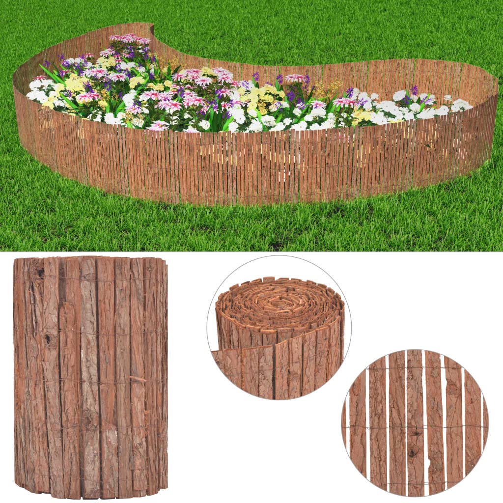 Elastyczne ogrodzenie z kory 1000 × 50 cm, naturalne obramowanie ogrodowe z kory, lekkie i elastyczne do grządek, ścieżek i podjazdów