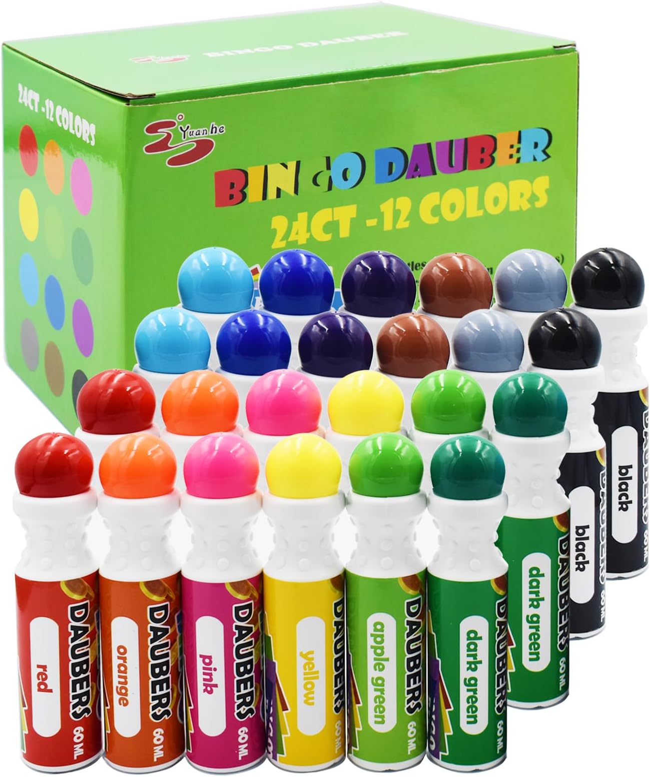 Bingo Daubers Dot Markers - Mixed Colors Set of 24 Pack-12Colors