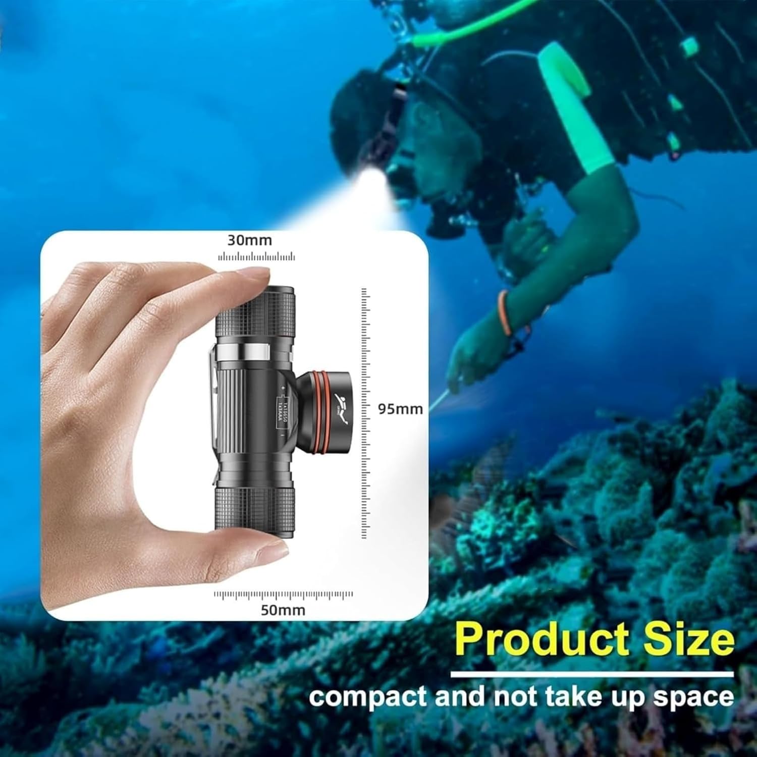 Scuba Diving Light, Underwater Flashlight，High Lumen Professional Underwater 40m Diving Light, IPX8 Waterproof Diving Headlight for Outdoor Camping, cave Exploration, Fishing, Snorkeling