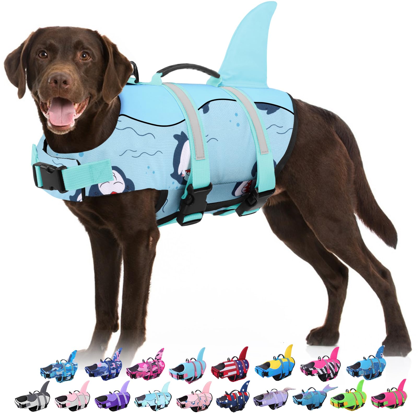 Bess Bridal Dog Life Jacket - Shark Life Vest for Swimming Boating - Reflective Lifejacket Swimsuit for Small Medium Large Dogs - High Buoyancy
