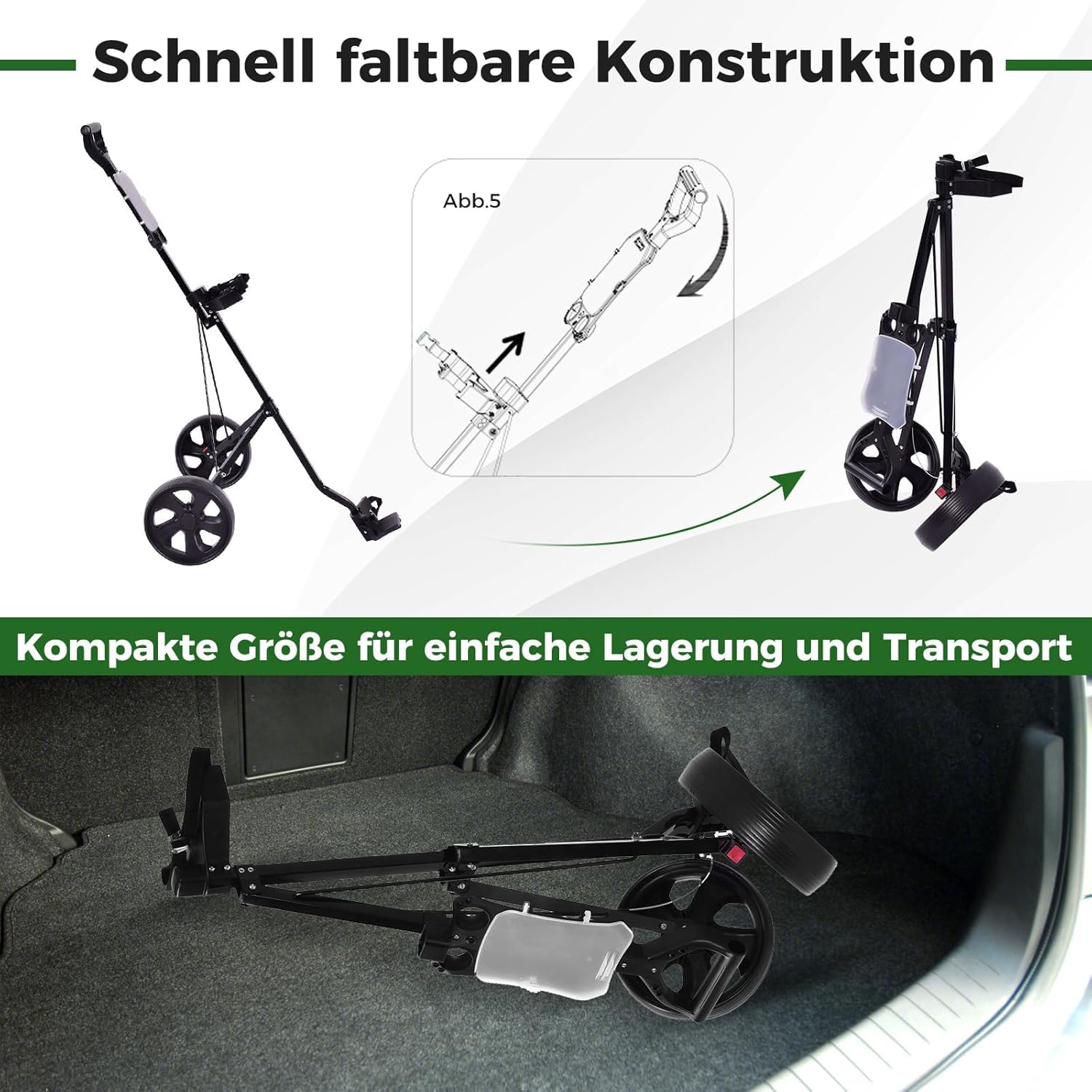 GYMAX Golf Trolley 2 Rad, Golftrolley klappbar mit Anzeigetafel, Leichter Golf Push Cart für Golfschläger & Golfbag