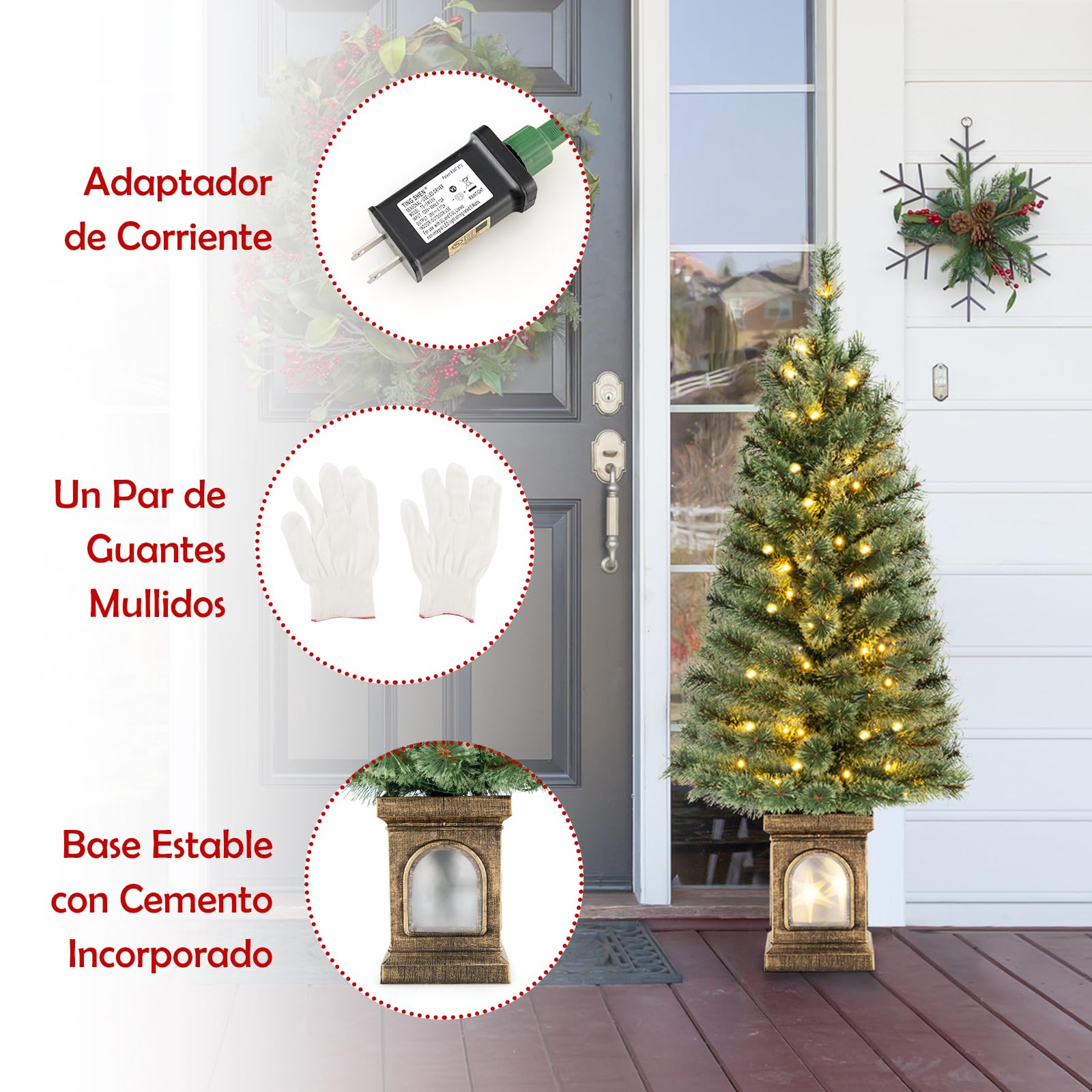 GYMAX Árbol de Navidad de 120 cm con 3 Modos de Transformación y 100 Luces LED, Árbol de Navidad con 116 Agujas de Abeto en Flor, Abeto con Base de Cemento (Estilo 1)