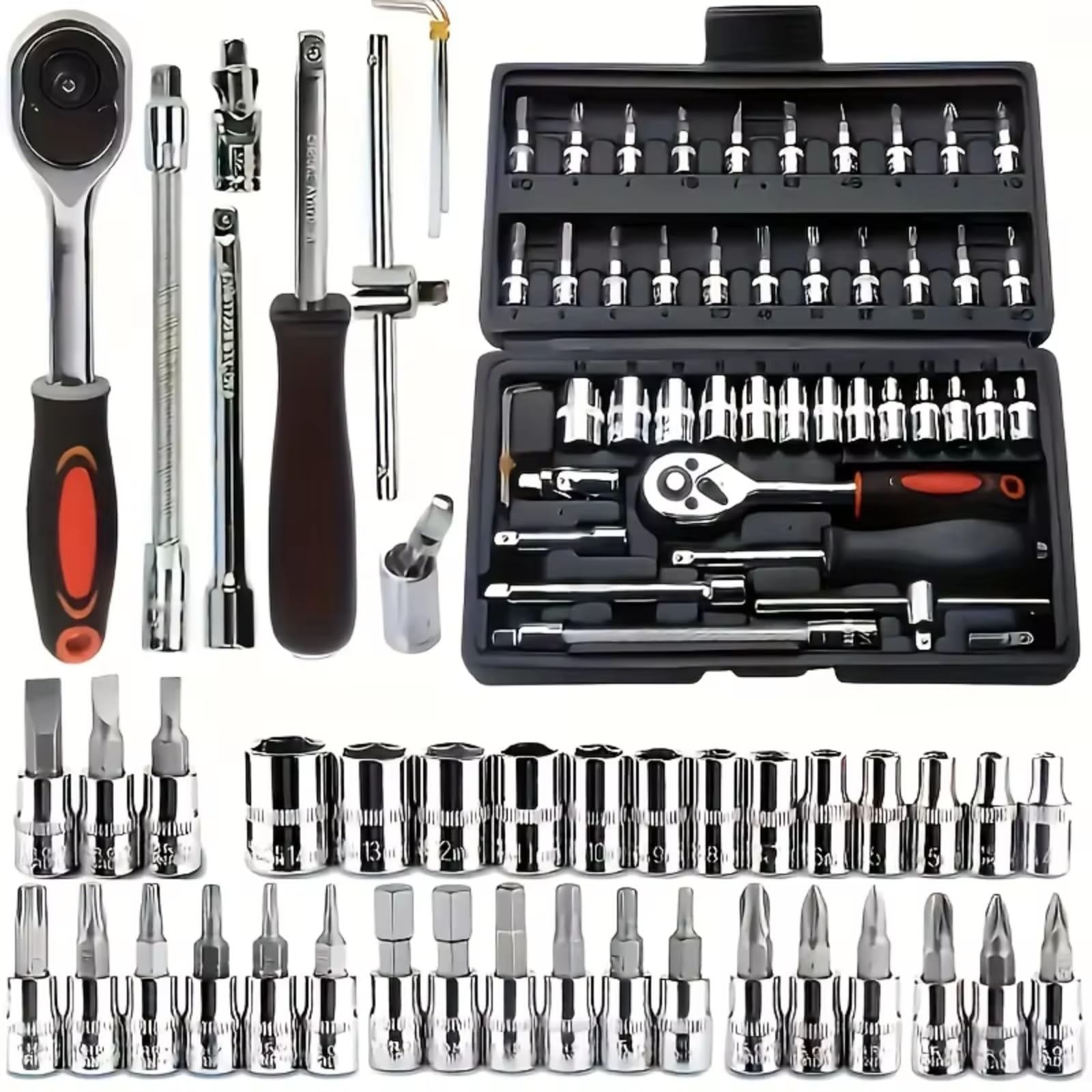 Kit d'outillage mécanique Ensemble D'outils De Réparation Mécanique Automobile Multifonctionnel Avec Douille Clé Et Cliquet Outils Manuels Outil À Cliquet Et Étui 150/46 Pièces