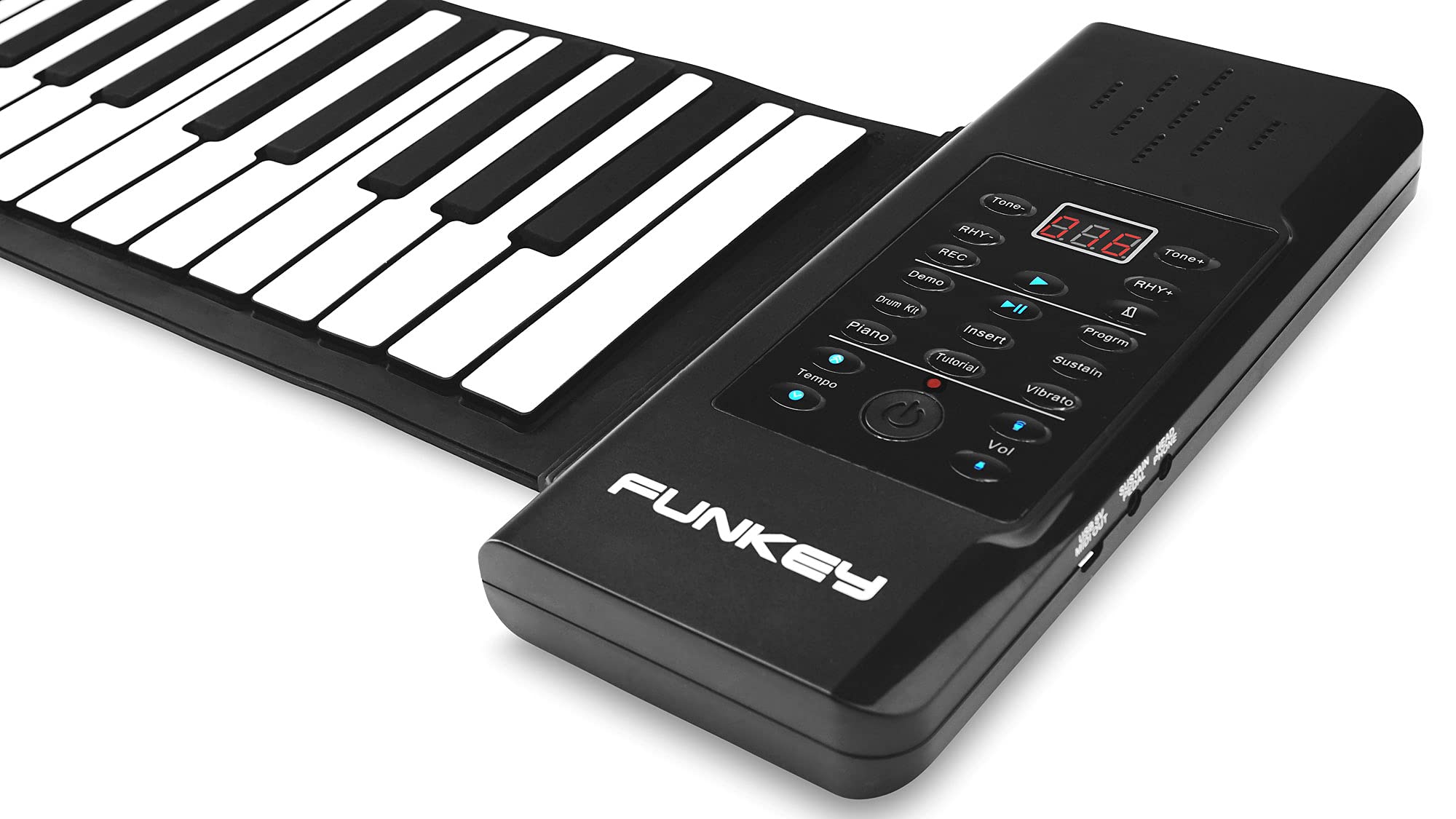 Funkey RP-88A Rollpiano (88 Tasten, Aufnahmefunktion, MIDI, 128 Sounds, 128 Rhythmen, 14 Demo Songs, Li-Ionen Akku, inkl. Netzteil und Sustain-Pedal) Schwarz