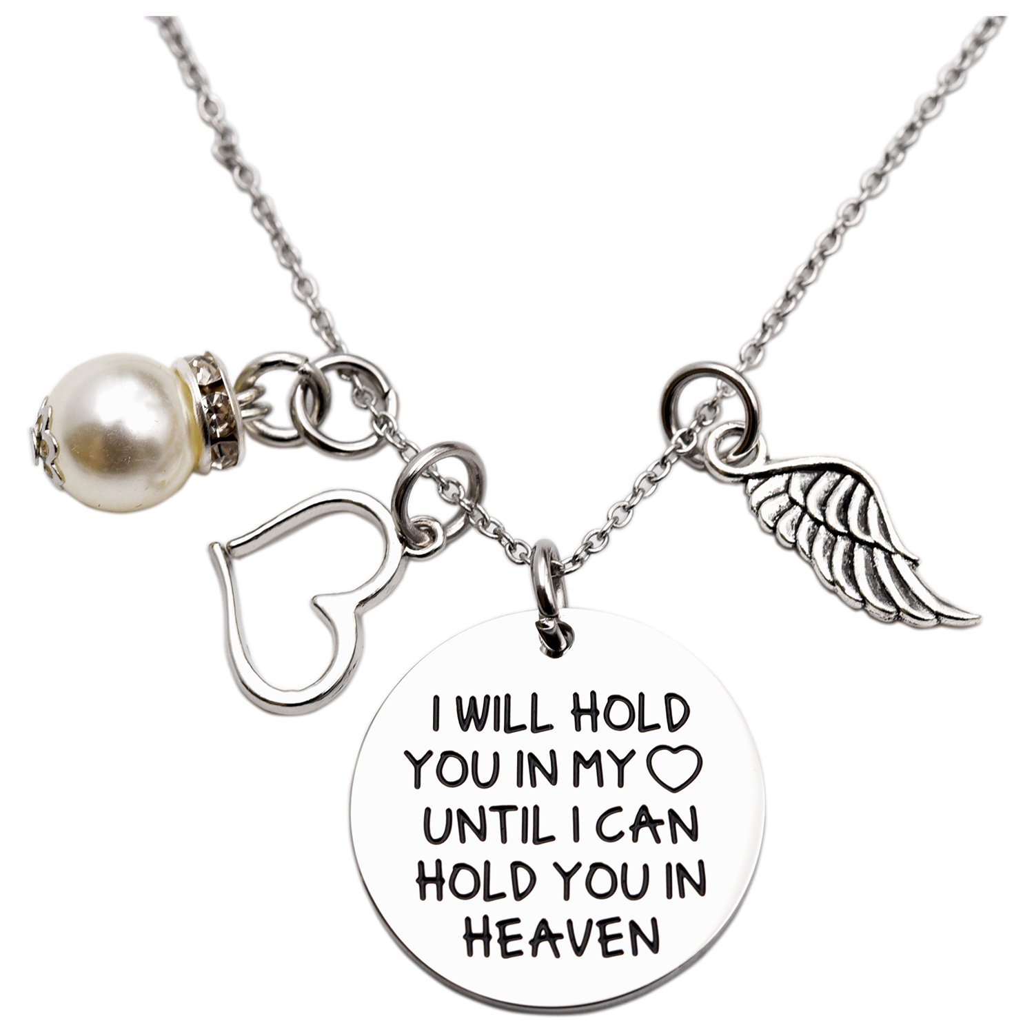 LParkinMemorial Necklace I Will Hold You in My Heart Until I Can Hold You in Heaven Pendant Loss of Child Necklace Heart Necklace Cremation Jewelry Gift for Her