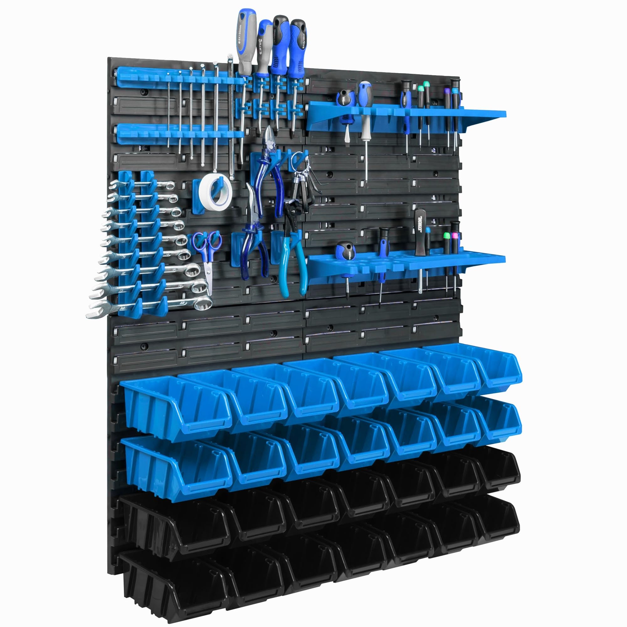 28 Stapelboxen Wandregal Kunststoff 77 x 78 cm Werkzeughalter Werkstatt Garage Lagersystem Sichtlagerkästen Schütte