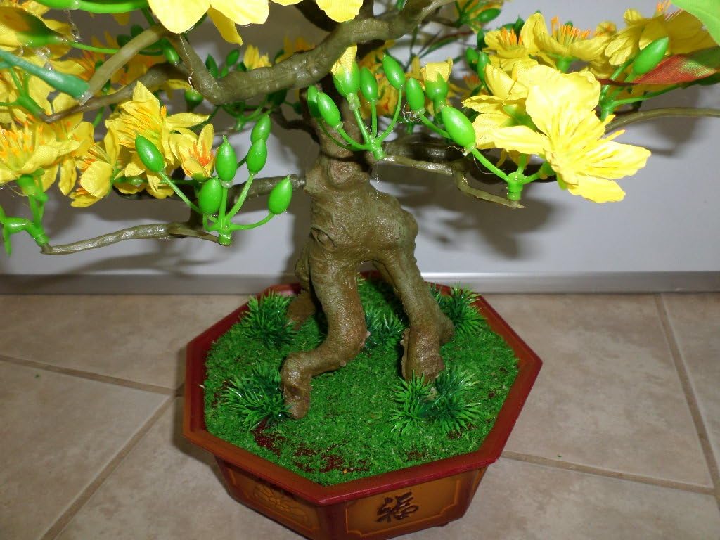 MADE IN VIETNAM Plastic Yellow Apricot Bonsai Tree 21 Inch Tall