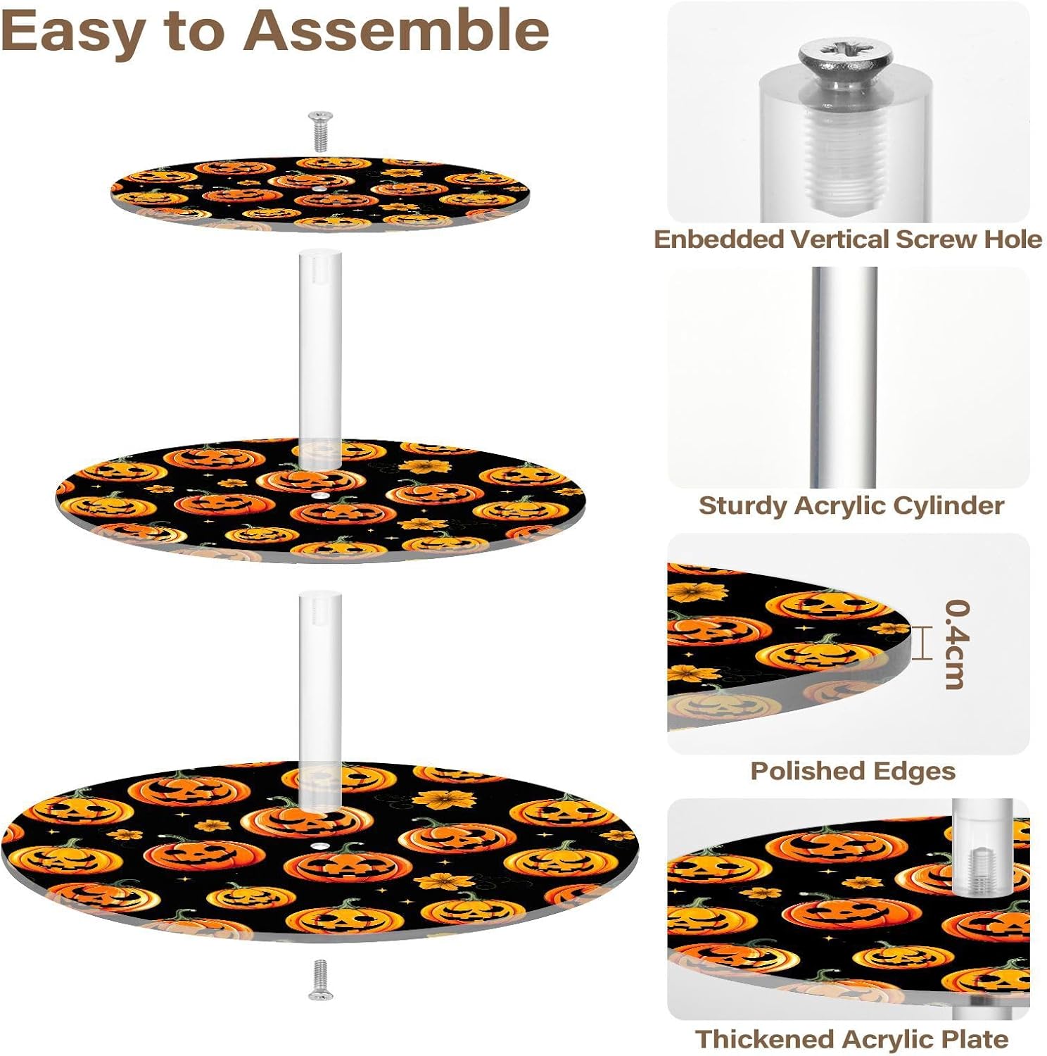 Pumpkin Flowers Floral Halloween 3 Tier Acrylic Cupcake Stand, Cupcake Stand for 34 Cupcakes for Weddings, Christmas,Holidays,Parties,Birthday,Printed Cupcake Tower 23300338