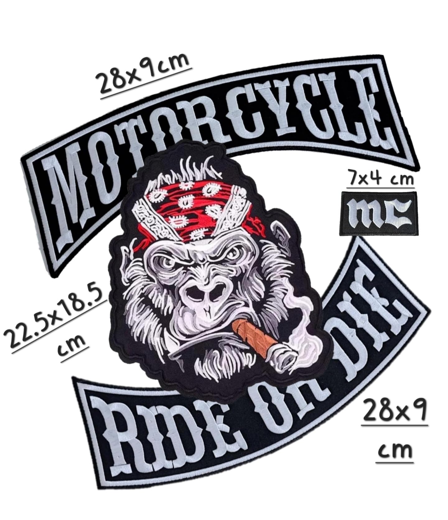 Set 4 Toppe Patch ricamate da applicare con ferro o cucitura: " BIG SET PATCH" | Patch biker annodabile/applicabile con ferro | Sticker per motociclisti | Fai da te
