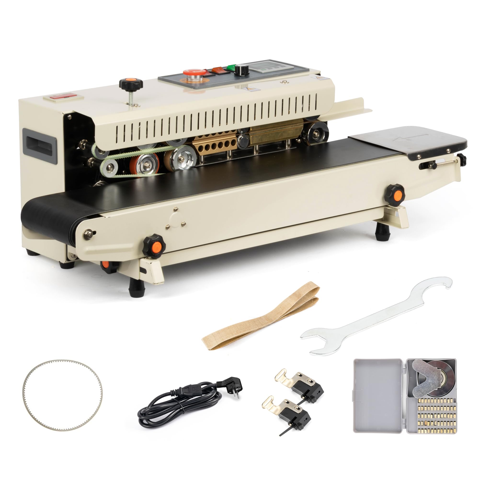 U.S. Solid Sellador continuo de banda de bolsa - Máquina automática de sellado horizontal con control digital de temperatura, ancho de sellado de 13 mm para películas de PVC de 0,1 mm, codificación de