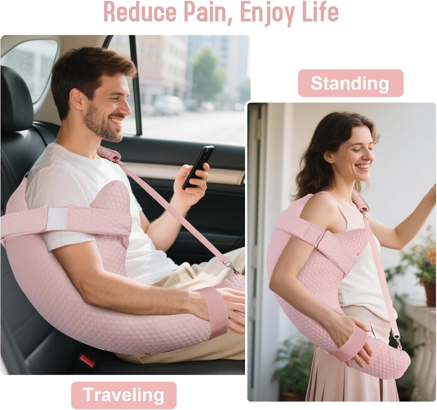 Rotator Cuff Pillow, Removable Shoulder Support Pillow for Frozen Shoulder Relief, Post Arm Surgery Recovery Supplies, Broken Arm Cushion for Pain Relief and Side Sleeping, Pink - Image 2