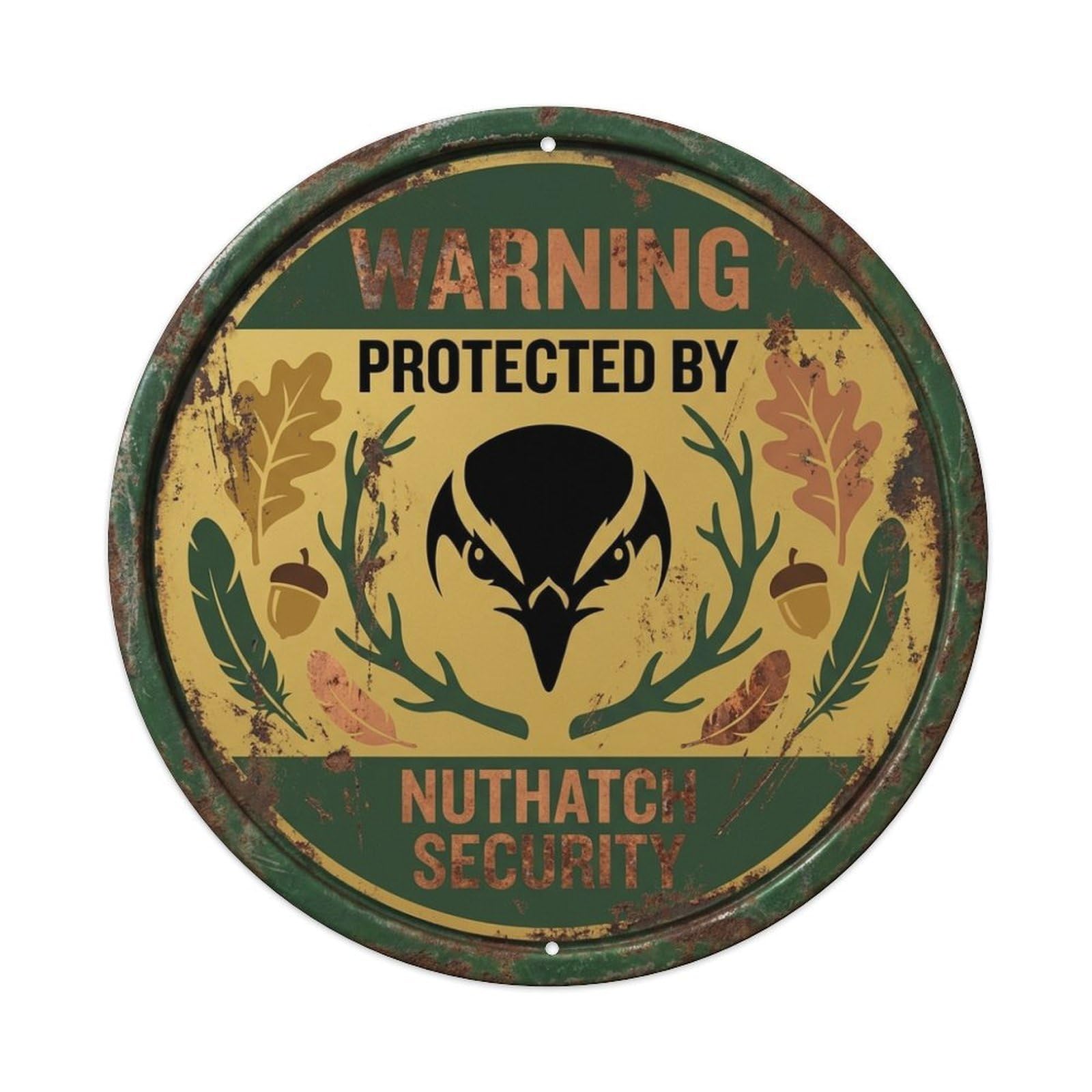 Protected By Nuthatch Security Warning Bird Metal Tin Sign
