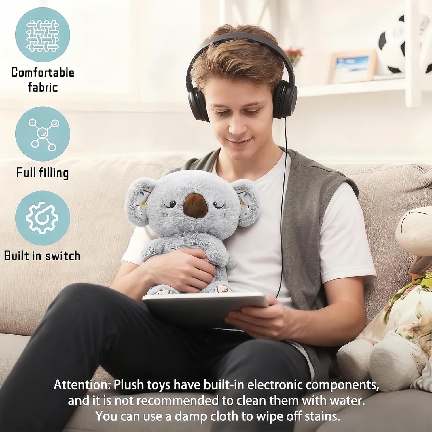 rytopt Breathing Stuffed Animal, No Breathing Movement in Its Abdomen, Koala Stuffed Animal, 4 Gear Adjustment, Volume Control, with Music & Lights