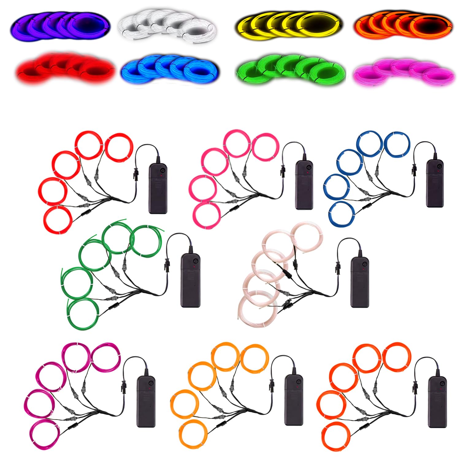 TiTiToo 8 pasks 5-in-1 Meter El Wire,Illuminated Decorative Wire, Suitable for Birthday Parties, Thanksgiving, and Other Occasions