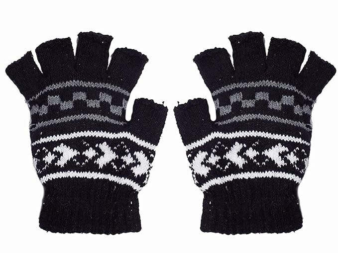 Kabello Winter Woolen Finger Cut Gloves For Unisex Bike Riding Multi Color Pack Of 1