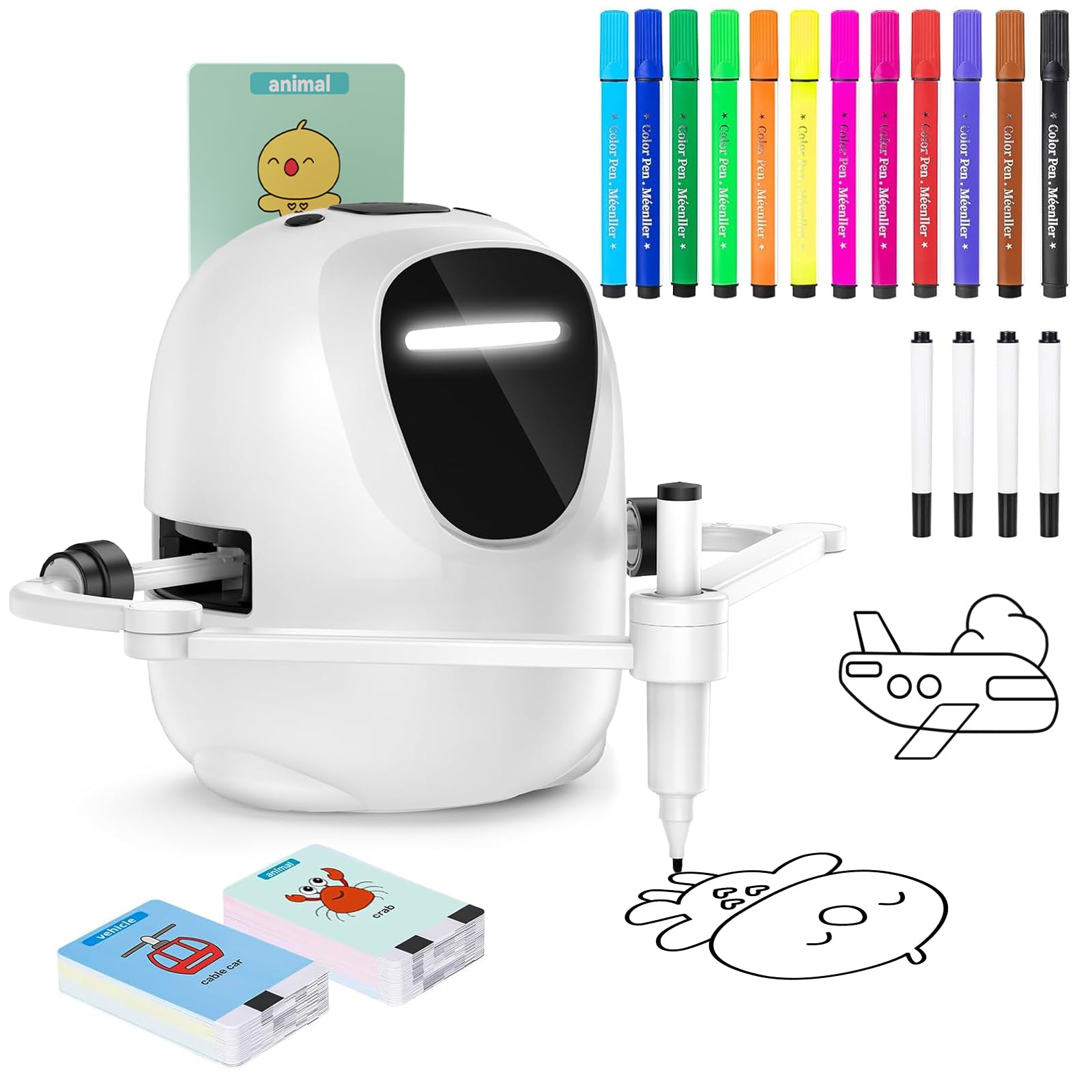 NPOIAUG Drawing Robot for Kids Ages 3-8 – Voice Interactive Educational Painting Toy with 100 Cards, 4 Drawing Pens, 12 Colourful Pens & Music – Montessori Learning Gift for Boys and Girls