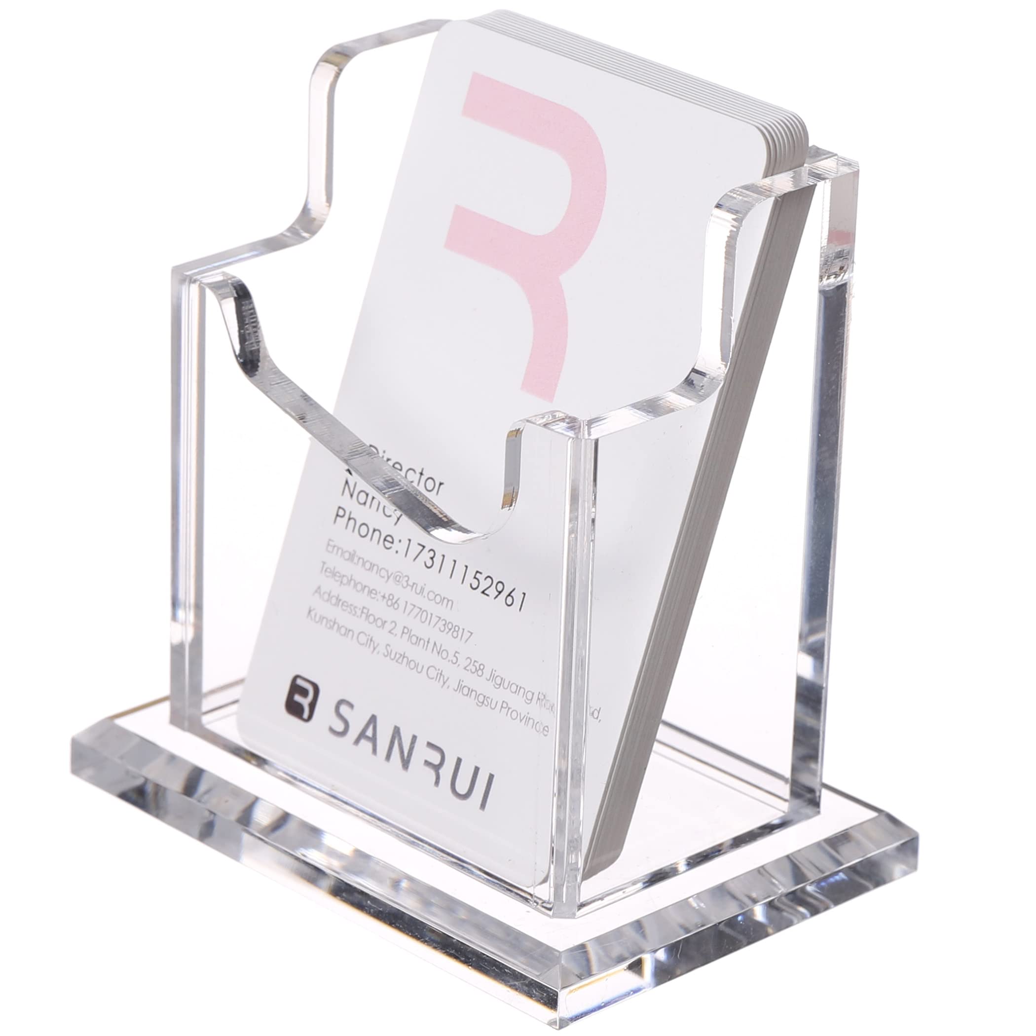 SANRUI Vertical Business Card Holder for Desk，Clear Acrylic Business Card Display Stand，1 Slots ，Holds 50-60 Cards