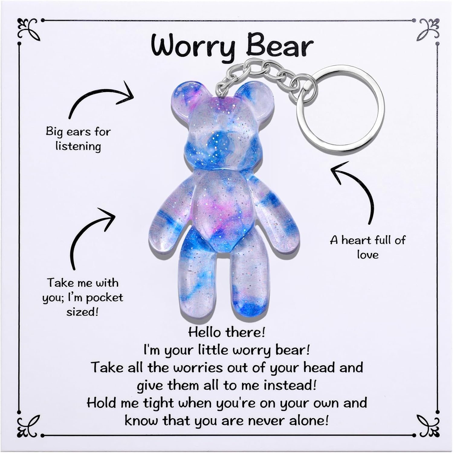 Aesnefe Pocket Worry Bear Hug, Anxiety Relief Keepsake, Mental Health Encouragement Gift, Emotional Support Token, Stress Comfort Gift for Teens & Adults, Light Blue