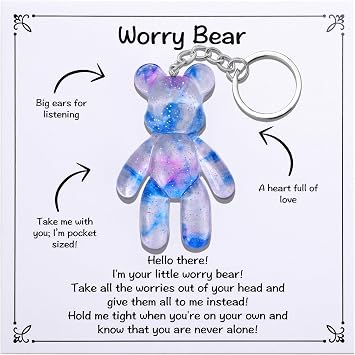 Aesnefe Pocket Worry Bear Hug, Anxiety Relief Keepsake, Mental Health Encouragement Gift, Emotional Support Token, Stress Comfort Gift for Teens & Adults, Light Blue