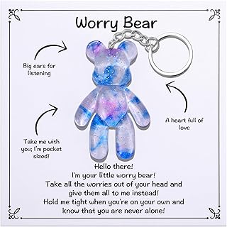Aesnefe Pocket Worry Bear Hug, Anxiety Relief Keepsake, Mental Health Encouragement Gift, Emotional Support Token, Stress Comfort Gift for Teens & Adults, Light Blue