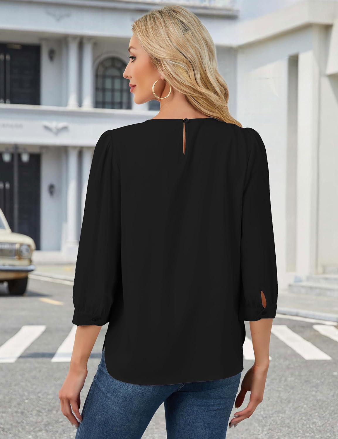 3/4 Length Sleeve Womens Tops Work Business Dressy Casual Blouses Chiffon Elegant Shirts Fashion Outfits - Image 3