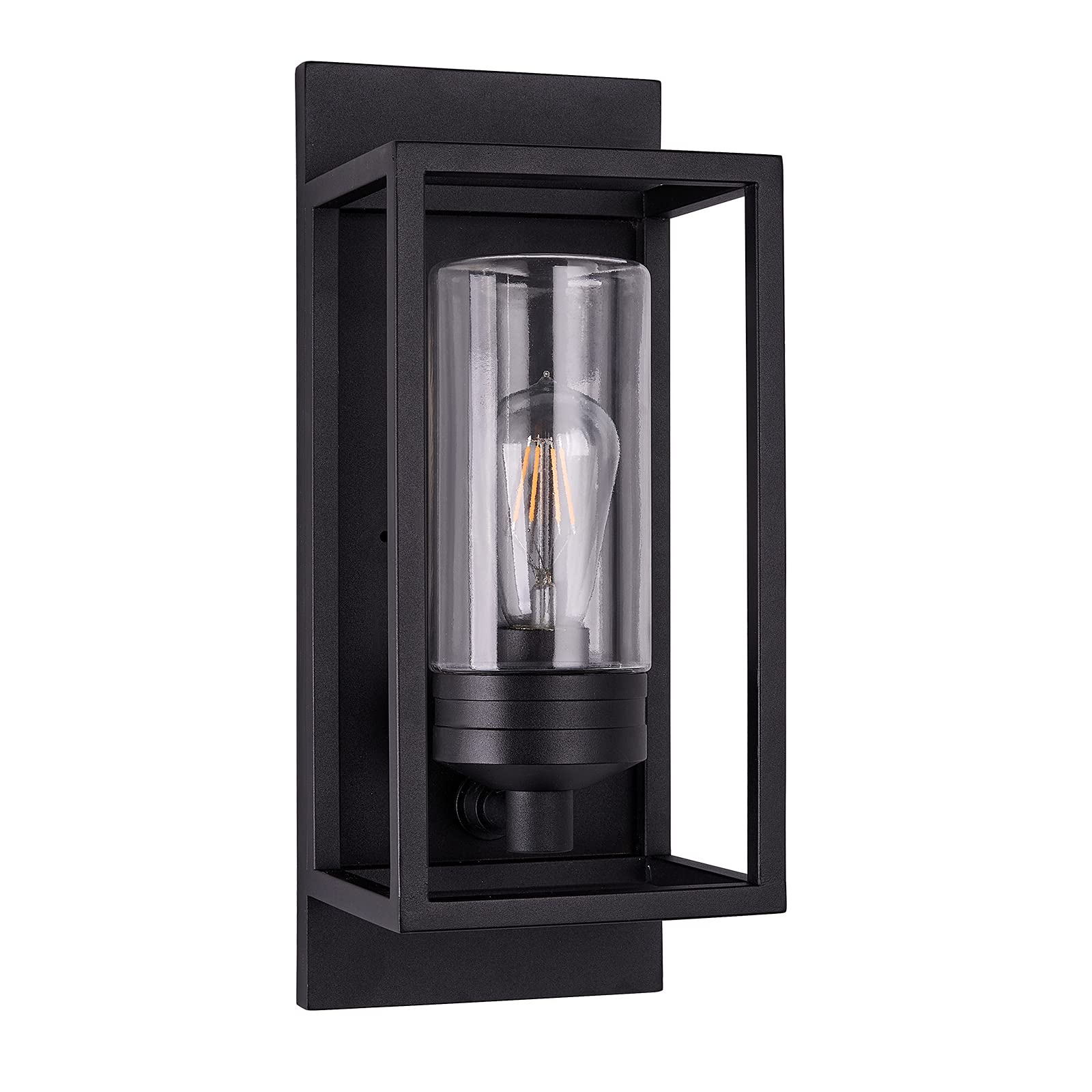 LJ Exterior Outdoor Wall Lantern, 16" 1-Light Stainless Steel Waterproof Light Fixtures Wall Mount, Anti-rust Wall Sconce with Glass Shade for Entryway Doorway (Clear Glass Shade)