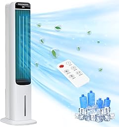 Windowless Portable Air Conditioner, 41 Inch Cooling Fans that Blow Cold Air, 3-in-1 Tower Fan with Remote, 3 Speeds, 120° Oscillation Swamp Cooler, 12H Timer Evaporative Cooler for Bedroom Indoor Use