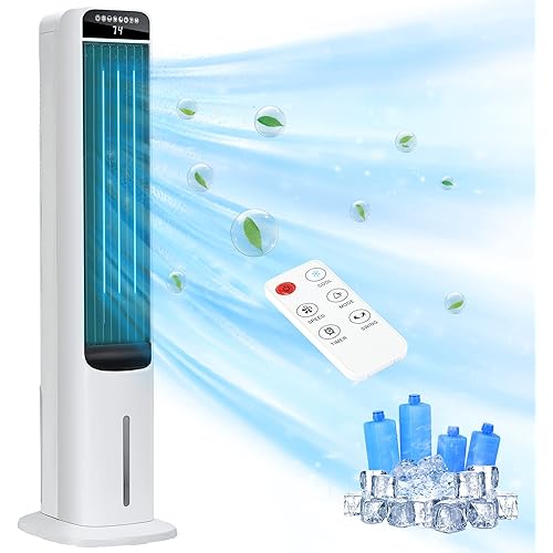Windowless Portable Air Conditioner, 41 Inch Cooling Fans that Blow Cold Air, 3-in-1 Tower Fan with Remote, 3 Speeds, 120° Oscillation Swamp Cooler, 12H Timer Evaporative Cooler for Bedroom Indoor Use