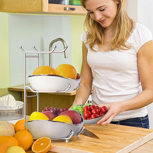 Miniatura 7 de LIJINGCHEN Frutero para encimera de cocina, cesta de frutas de cerámica de 3 niveles, moderno soporte de exhibición de frutas de múltiples capas,