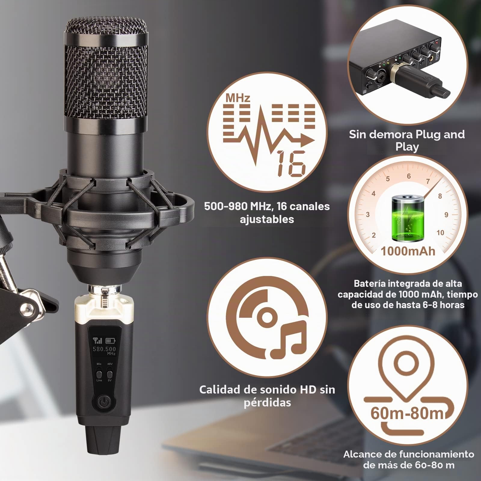 Depusheng T9 System de micrófono inalámbrico, XLR Transmisor y XLR Receptor Inalámbrico System para Micrófonos Dinámicos y Condensador, Mezclador, Sistema PA, Altavoces
