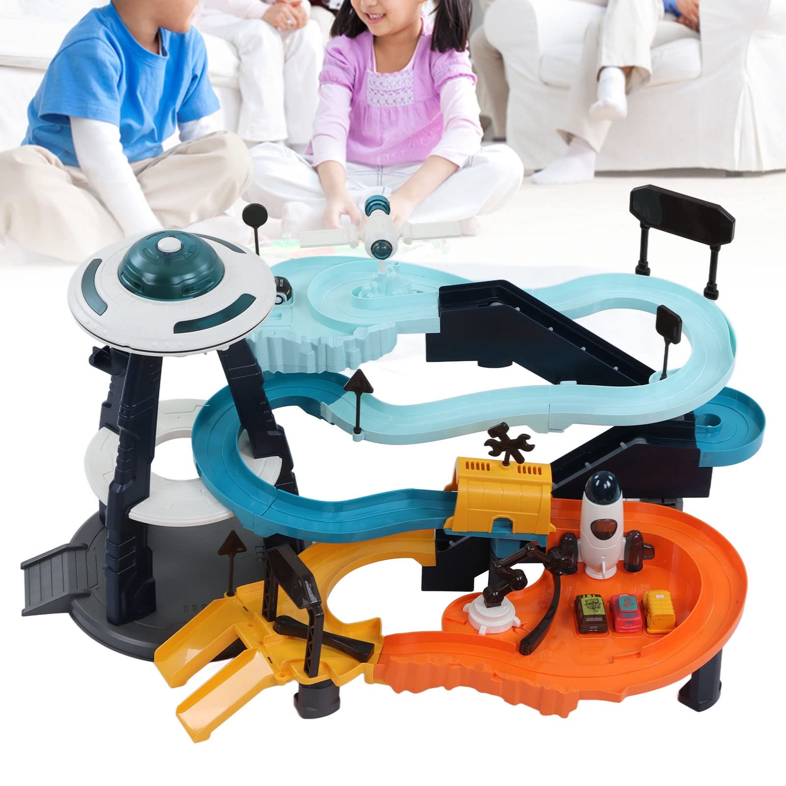 Giochi da Costruzione Macchinine da Corsa Piste da Corsa per Bambini Avventura Ferroviaria Giocattolo Avventura Spaziale Playset con 43 Accessori per Bambini sopra i