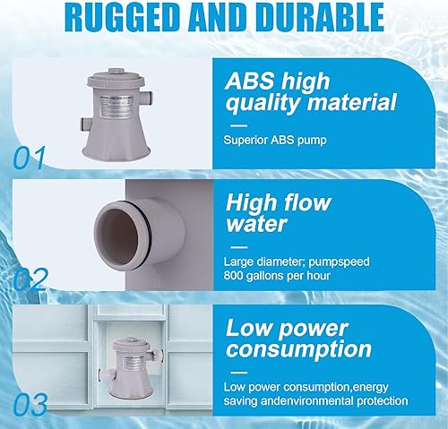 Miniatura 3 de Bomba de filtro de piscina redonda sobre el suelo de 300 galones, kit de sistema de bomba de filtro de piscina inflable para el hogar, herramienta
