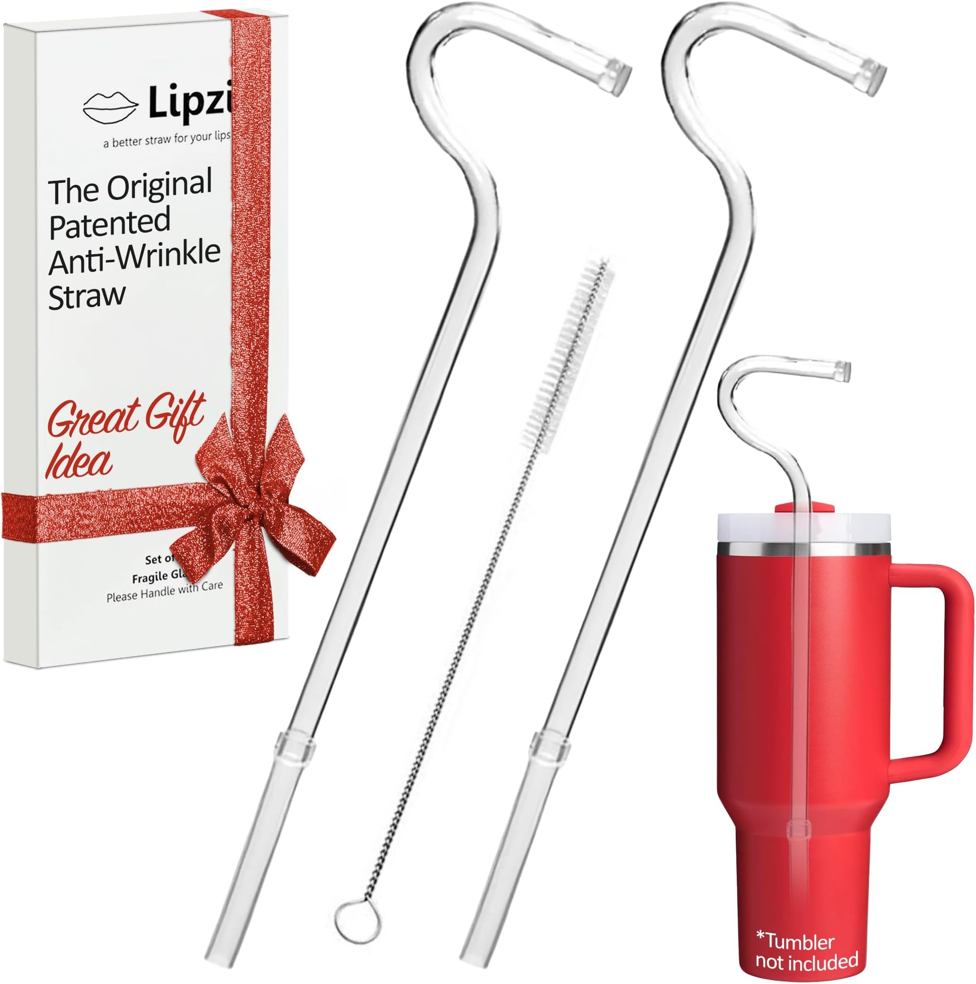 Anti Wrinkle Straw - Glass anti-wrinkle drinking straws for 40oz Tumbler, Clear Reusable Straws with Cleaning Brush - Eco-Friendly Alternative to Plastic - Cleaning Brush Included - 2 Pack