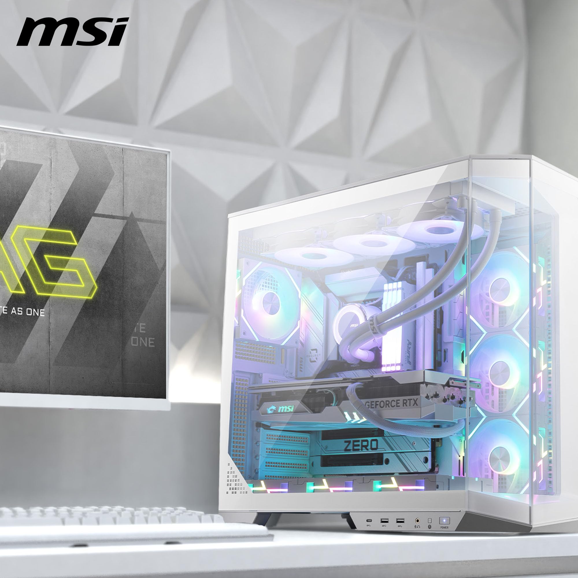 MSI mag PANO - Carcasa para PC ATX de 100 L PZ, Capacidad ATX, Soporte de instalación de GPU Vertical, Soporte de GPU, filtros de Polvo, Soporte de Almacenamiento oscilante, cámara Doble, USB 20 Gbps