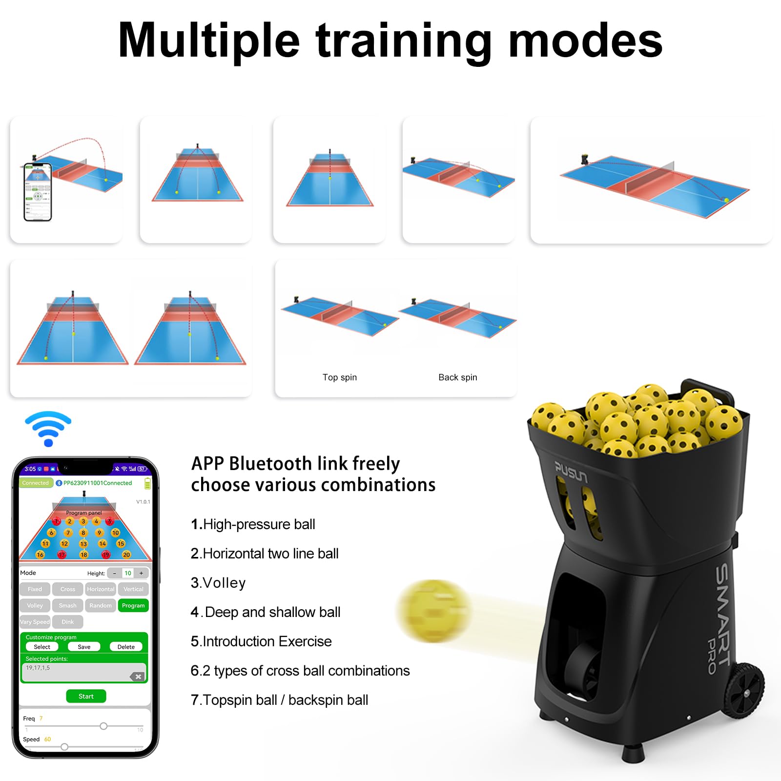 PP-Smart Pro - Máquina de pickleball | 80+ capacidad de bola, 75 MPH, lobo de 45°, control remoto, lanzador de bolas portátil con batería de 6 horas para práctica de entrenamiento