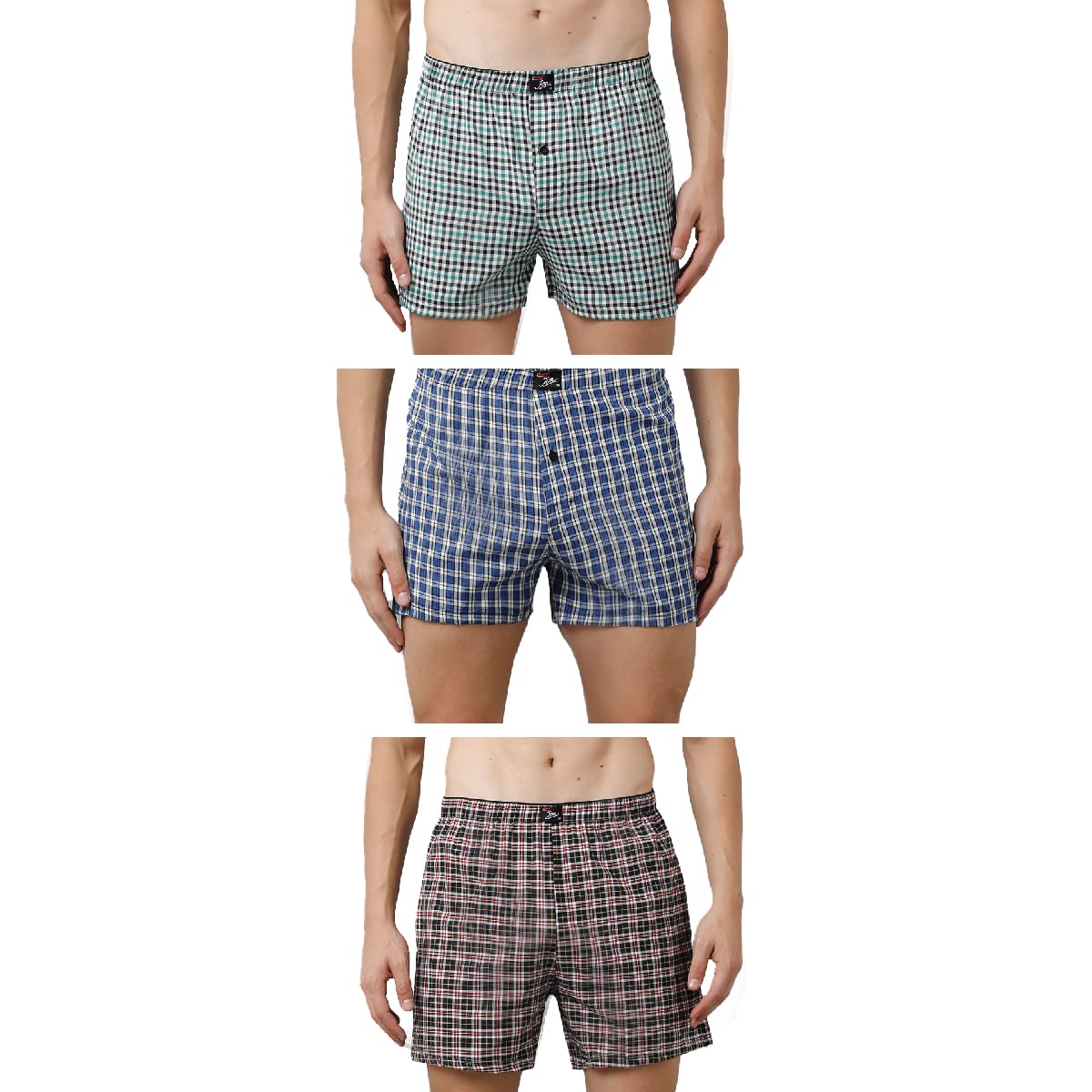 Rupa JonCheckered Boxer Shorts for Men, 100% Cotton Material, Regular Fit, Pack of 3
