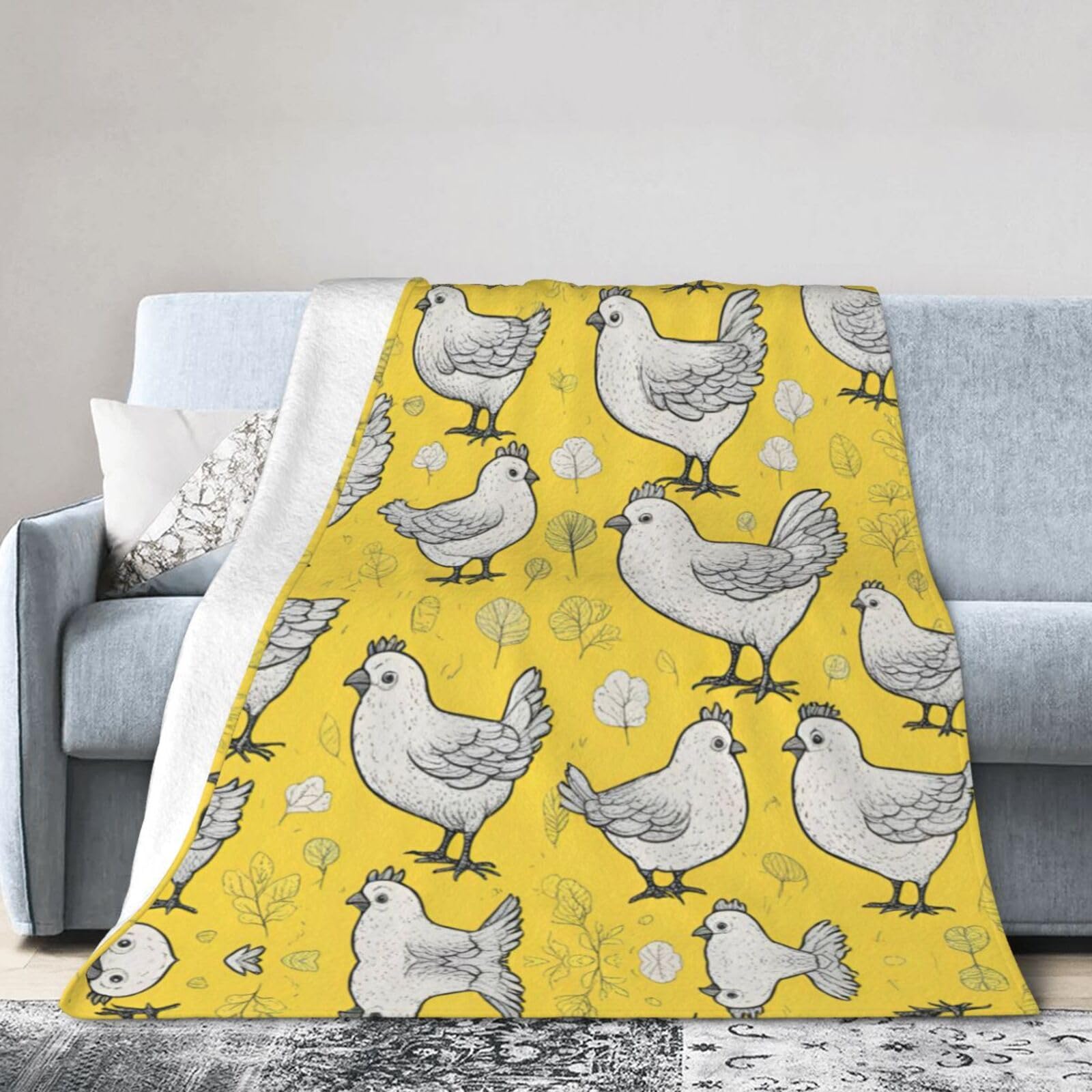 Couverture de voyage en flanelle motif poulet jaune plaid canapé chaud lit