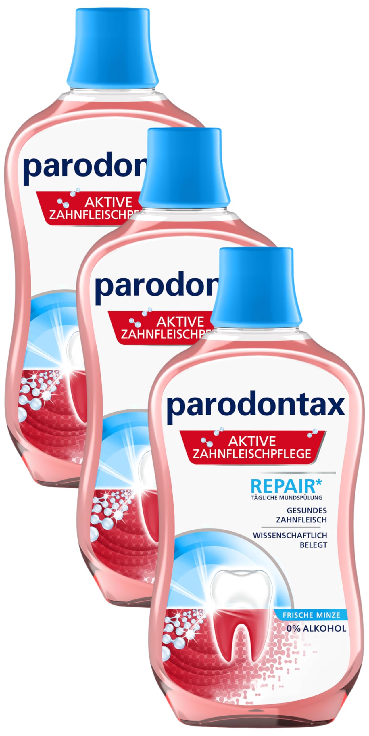 Parodontax Mundspülung Aktive Zahnfleischpflege- Repair*, 300ml mit frischem Minzgeschmack, alkoholfrei (Packung mit 3)