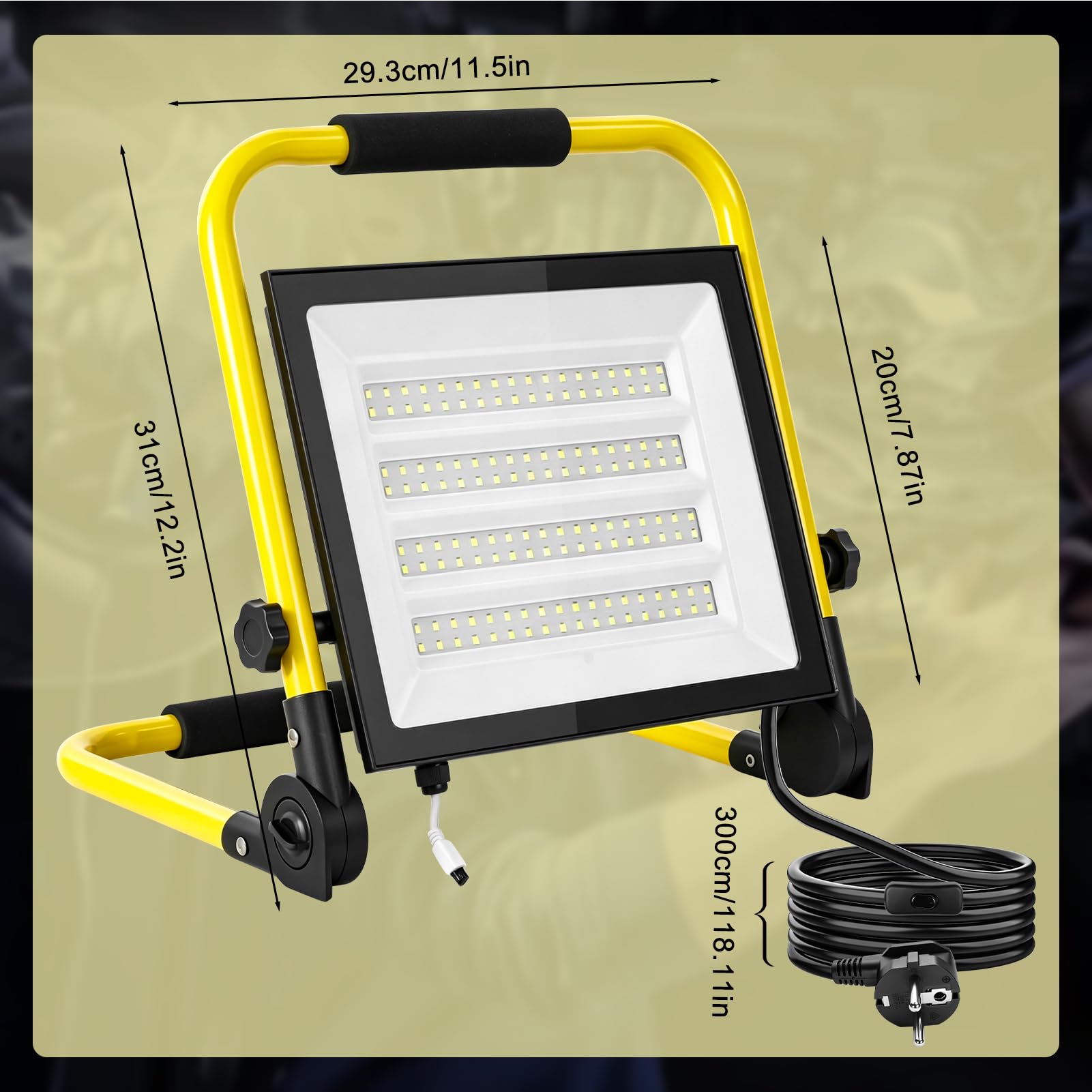 papasbox 200W LED Baustrahler mit Stecker Schalter Baustellenlampe 6500K Kaltweiß Baustellenstrahler | IP65 Wasserdicht Arbeitsleuchte mit Fernbedienung Baulampe für Werkstatt Baustelle