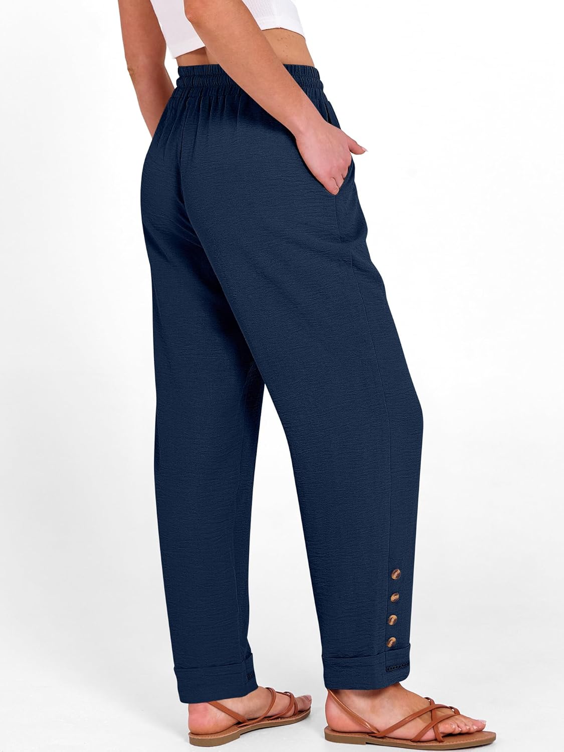 ANRABESS Womens Casual Cropped Pants Drawstring Elastic Waist 2026 Summer Loose Ankle Work Trousers with Pockets - Image 4