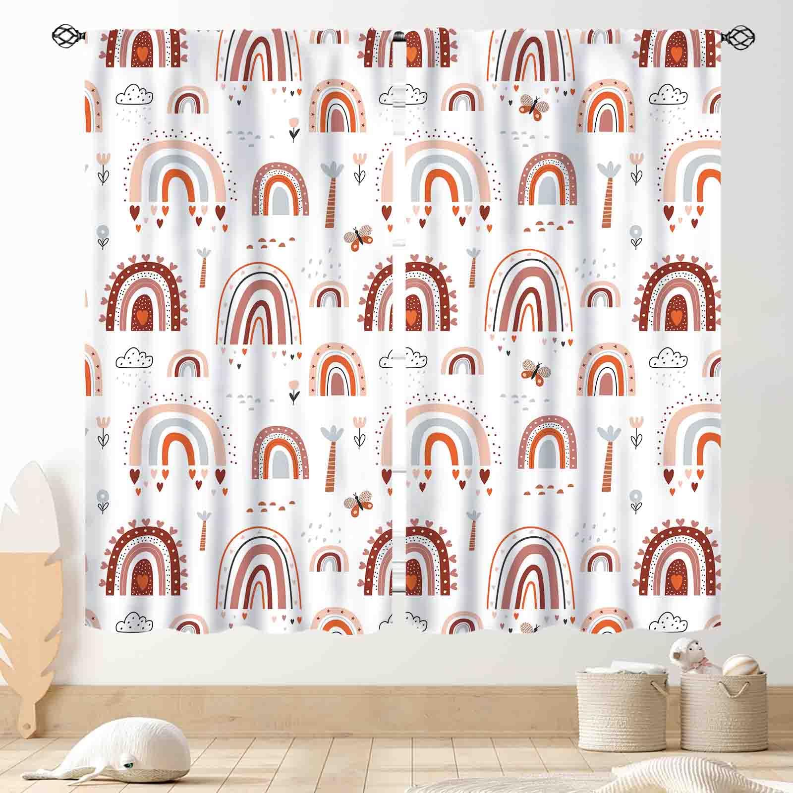 TKUYO Rainbow Curtains for Girls Bedroom, Boho Pastel Pink Colorful Cute Cartoon Rainbow Window Treatments Drapery for Baby Kids Bedroom Living Room Classroom Nursery Bathroom 2 Panels, 63"x72" Inch