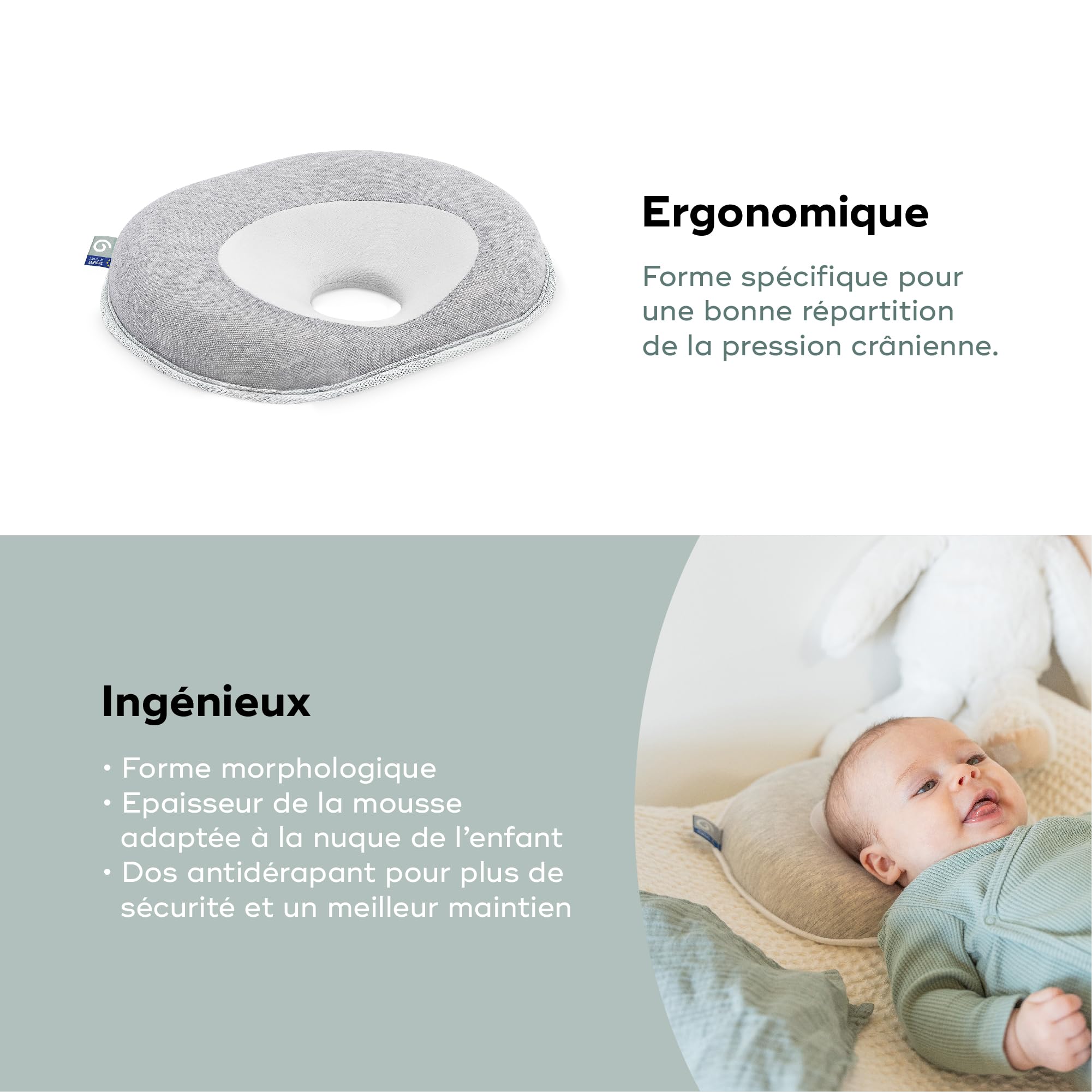 Babymoov Cosyhead Fresh Smokey, cuffia ergonomica e traspirante per bambini, made in Europe