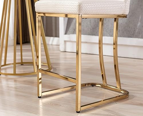 Miniatura 6 de VESCASA Taburetes de bar de 24 pulgadas de alto con respaldo, modernos de mediados de siglo tapizados de piel sintética con marco de metal dorado