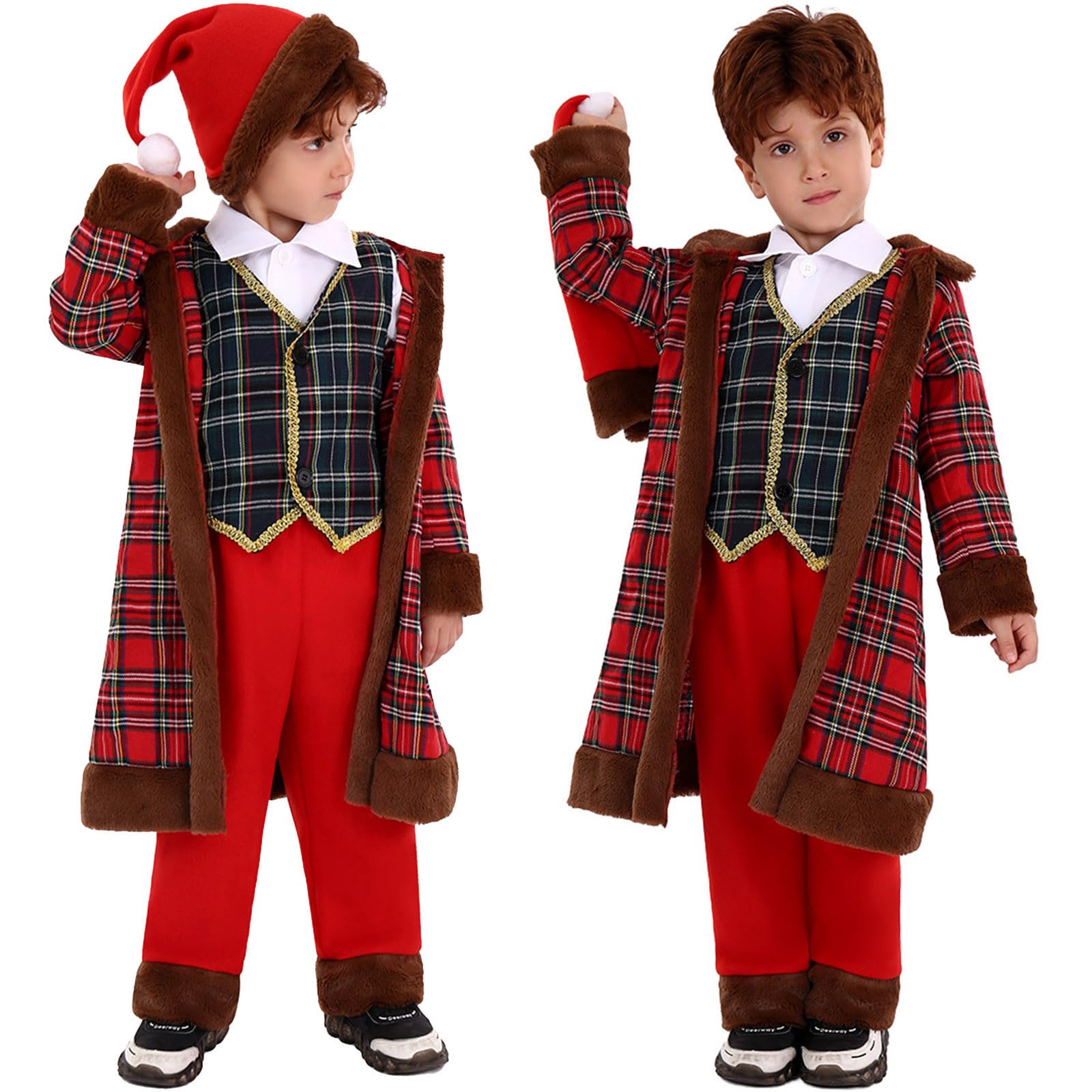 Weihnachtskostüm für Kleinkinder Cosplay Party Set mit Weste Mantel Hut – 4-teiliges Outfit festliches Karnevalsensemble bezauberndes Weihnachtsmann-Outfit für Feiertagsbekleidung Fotoshooting