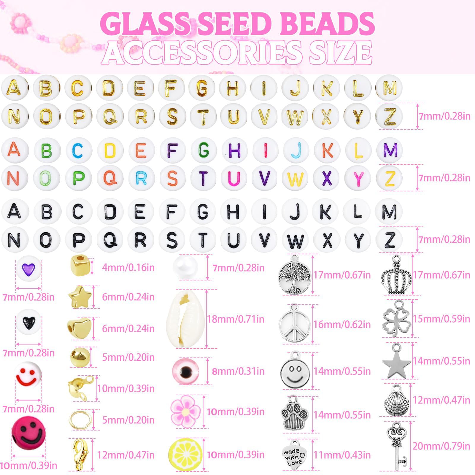 12000pcs 4mm Perline per Braccialetti, 96 Farben Kit Braccialetti con Lettere Perline, occhi malvagi，perline per bigiotteria fai da te, usato per DIY braccialetti, collane, cavigliere, ecc