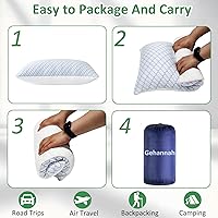 Vista 6 de Gehannah Almohada de Viaje - Paquete de 1 Almohada Grande Compresible para Acampar para Dormir - Espuma de Memoria Triturada con 1 Bolsa