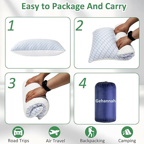 Miniatura 6 de Gehannah Almohada de Viaje - Paquete de 1 Almohada Grande Compresible para Acampar para Dormir - Espuma de Memoria Triturada con 1 Bolsa de